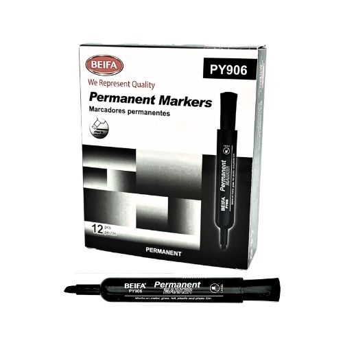 502-0019-000006 MARCADOR PERMANTE BEIFA NEGRO X 12 BISELADA PY906-12B1
