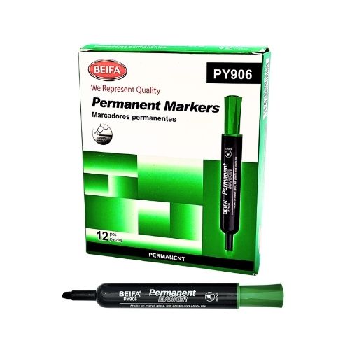 502-0019-000008 MARCADOR PERMANTE BEIFA VERDE X 12 BISELADA PY906-12B4